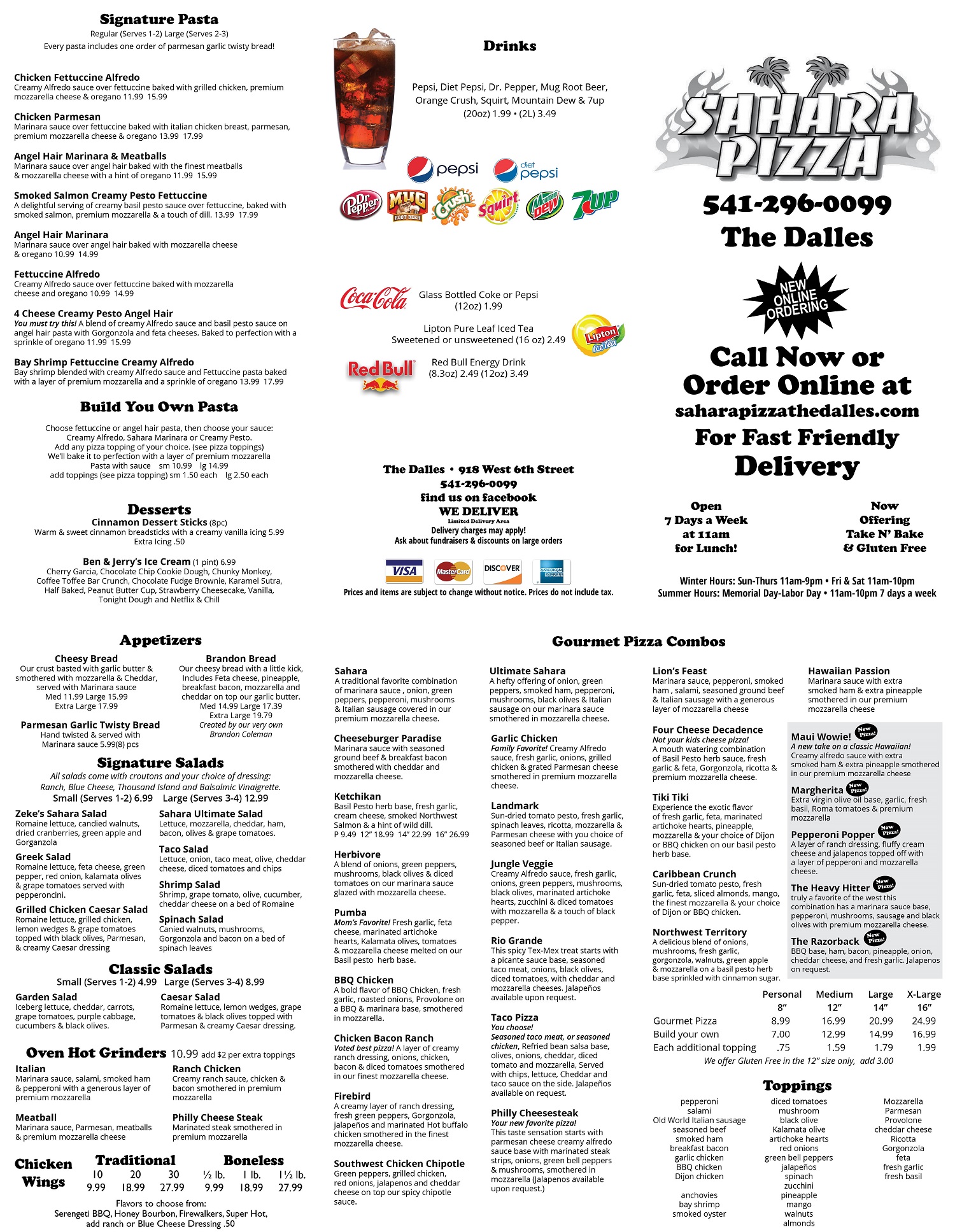 Menu Sahara Pizza